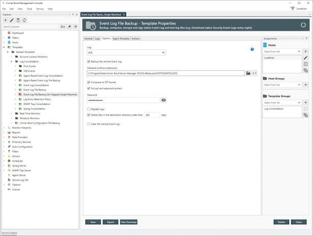 Event Log File Backup Settings