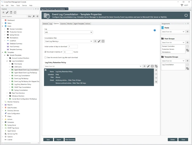 Event Log Consolidation Template Properties View