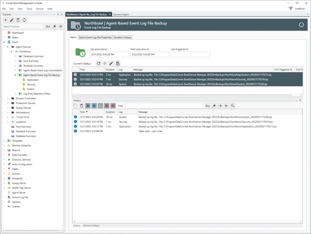 Security Event Log File Backup Monitor Status