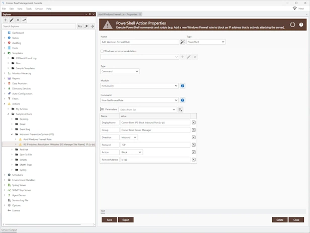 Sample IPS Action: Add Windows Firewall Rule