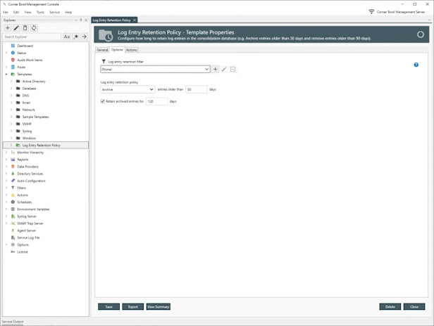 Log Entry Retention Policy Template Properties View