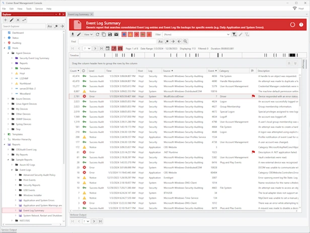 Sample Event Log Management Report View