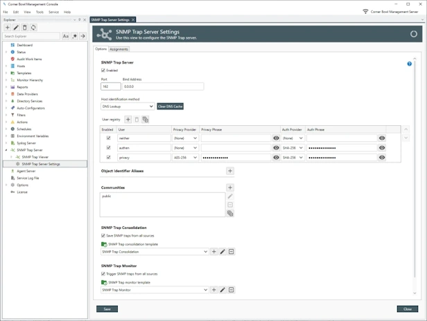 SNMP Trap Server Properties